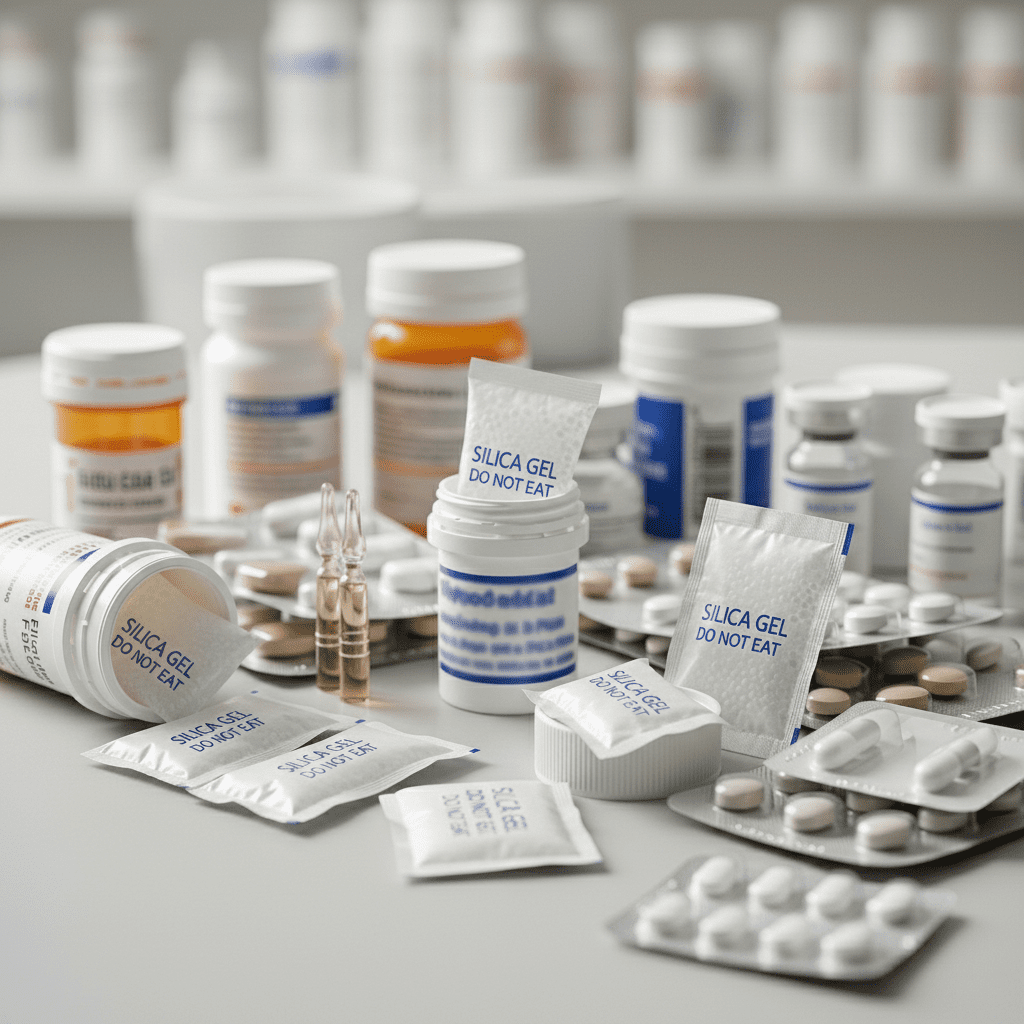 Discover how tiny silica packets stop tablets from clumping, capsules from softening & medicines from losing power. 100% safe, DMF-free, USP-certified.